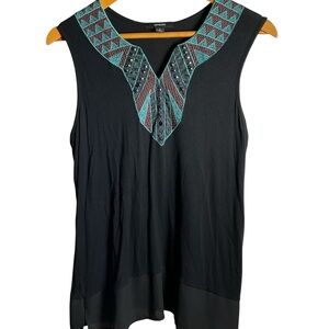 Espresso Embellished Tunic Top Sleeveless Southwestern Beaded Bohemian